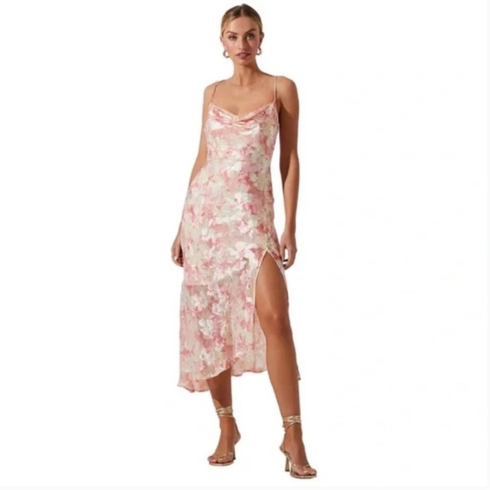 Astr Floral Pink and Cream Slip Midi Dress